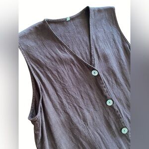 Linen Button Up Sleeveless Top Women’s 2 Brown Summer Spring Indie Travel Boho
